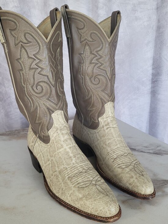 Vintage Dan Post Elephant Western Cowboy Boots Beige/Gray Men\'s Size 9.5 D main image 9